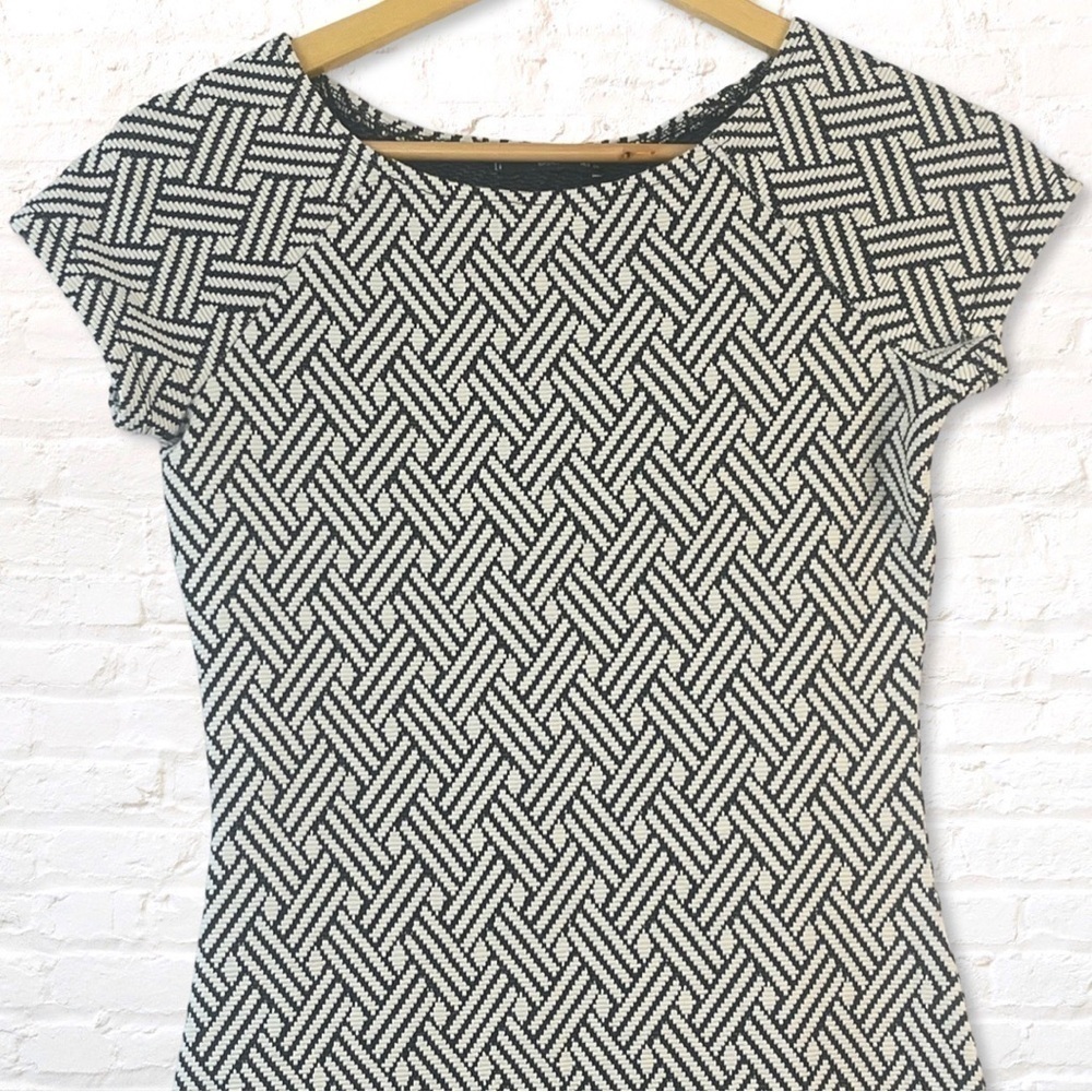 Mango Gray & Cream Textured Knit Pattern Sheath Dress Sz 4 Cotton Blend Stretch - Picture 4 of 10
